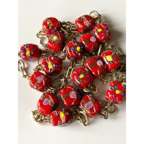 Vintage gold tone murano glass beaded long necklace